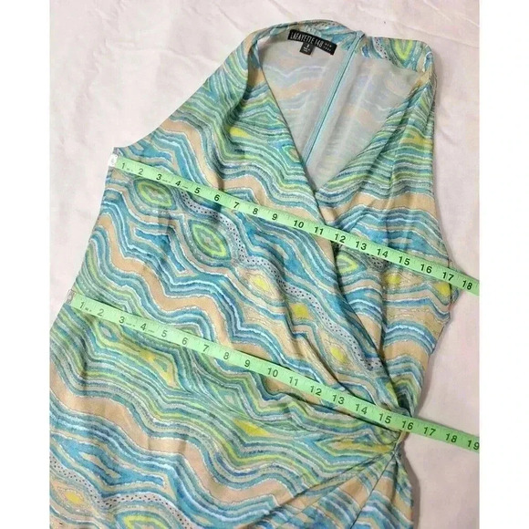 LAFAYETTE 148 Sleeveless Wrap Dress Wavy Stripe Multi Green Beach Colors Size 8 - Picture 7 of 7